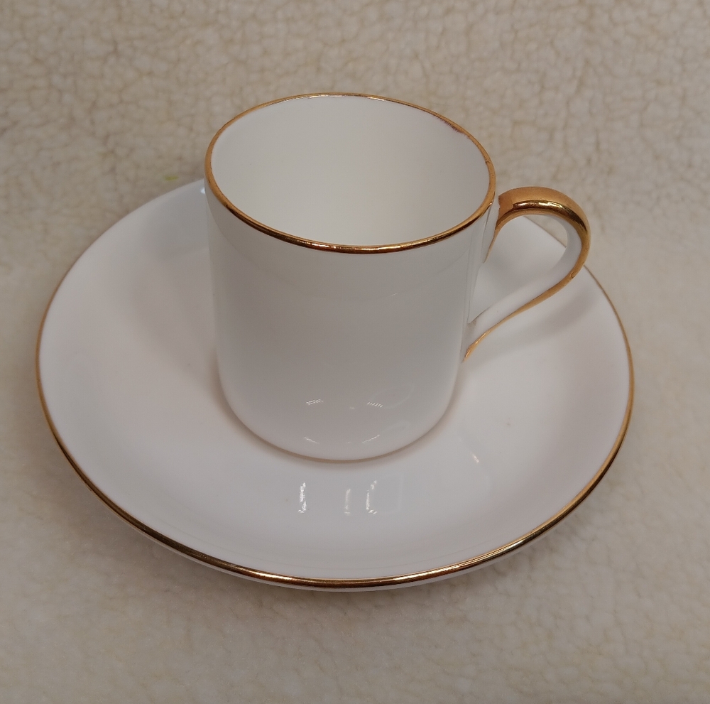 Tiffany & Co. Bone China Demitasse Espresso Cup & Saucer w/ Gold Maker's Mark